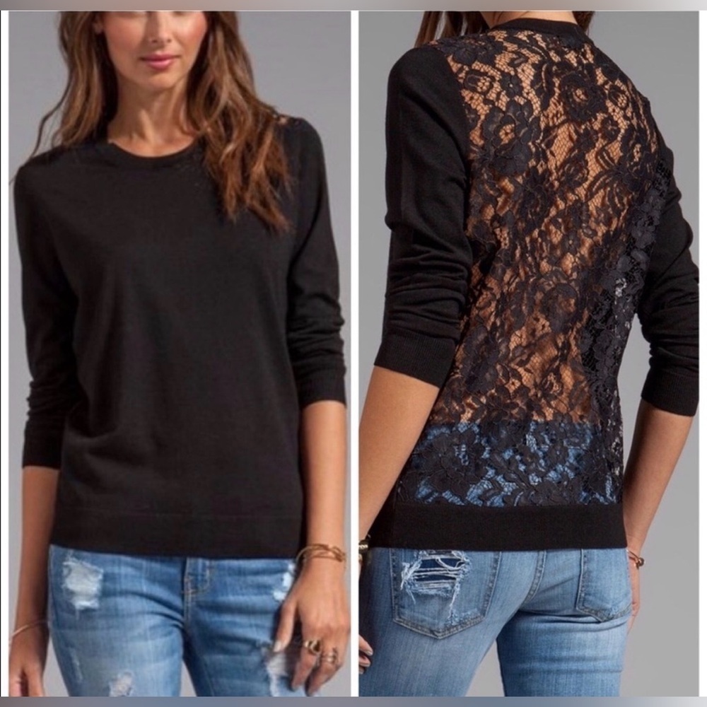 Theory Jaidyn LC Wool Lace Sweater Size 0 Black Classic Feminine Whimsigoth Chic